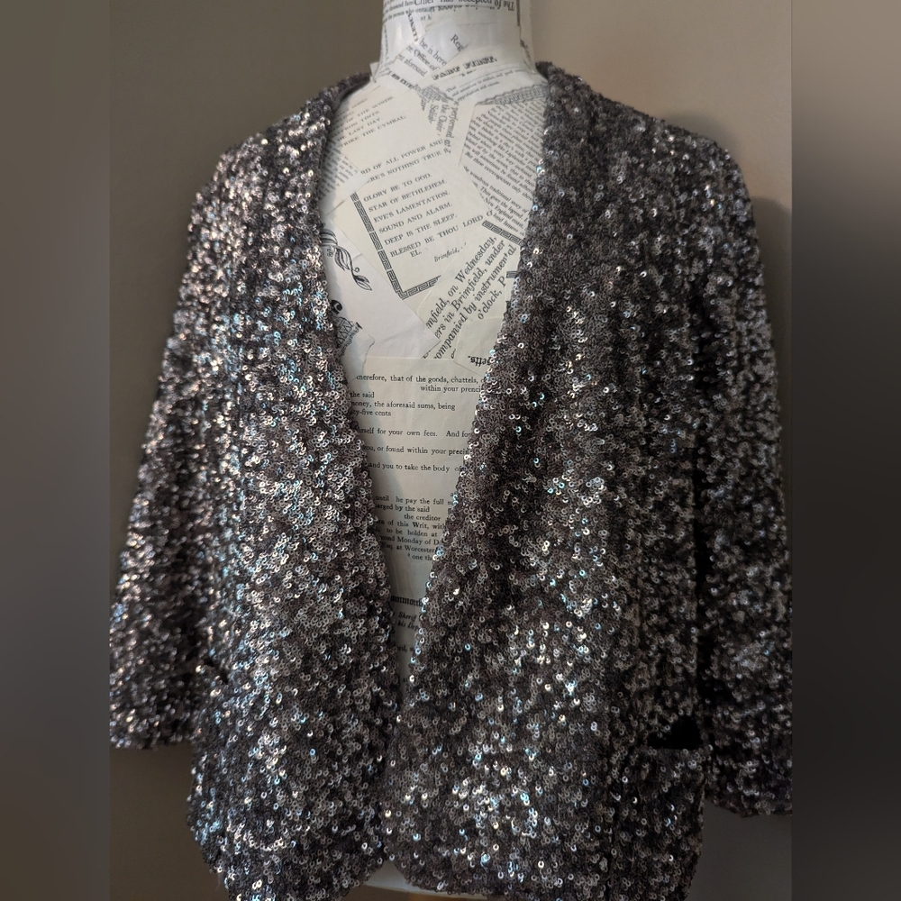 Beaded Sequined Silver/Gold Jacket Blazer Shrug Coat L
